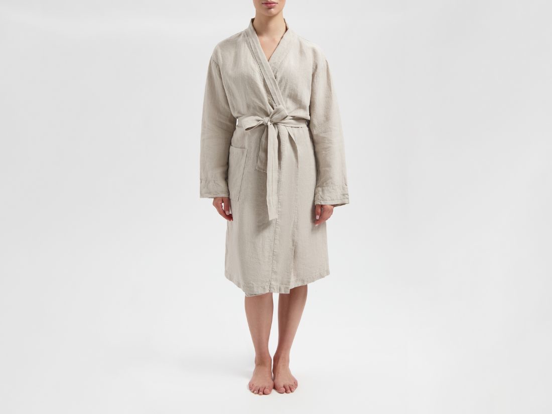 Robe de chambre kimono en lin lavé naturel